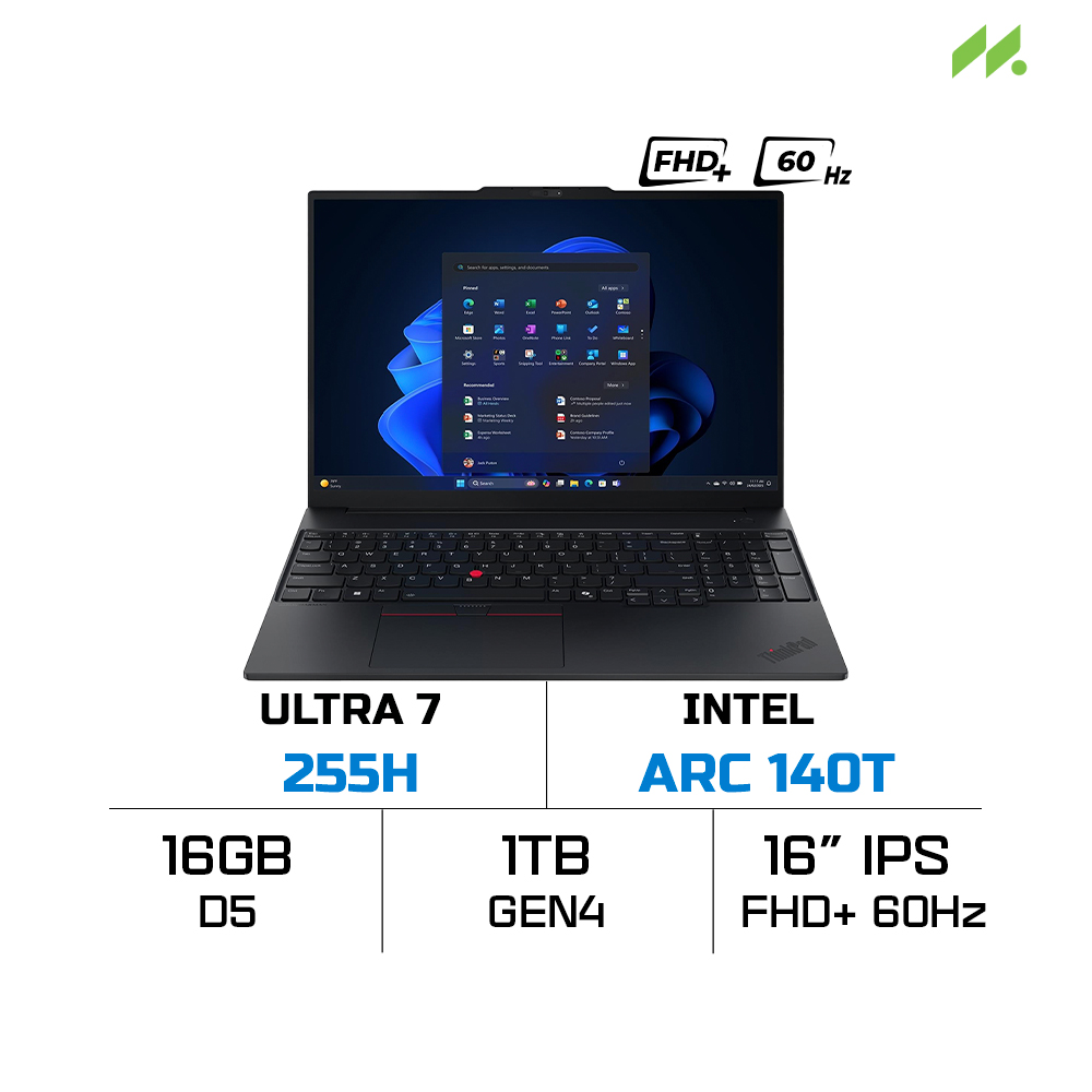 Laptop Lenovo ThinkPad E16 Gen 3 21SR002MVA (Ultra 7 255H, Intel Arc Graphics, RAM 16GB DDR5, SSD 1TB, 16 Inch IPS FHD+ 60Hz, NoOS)