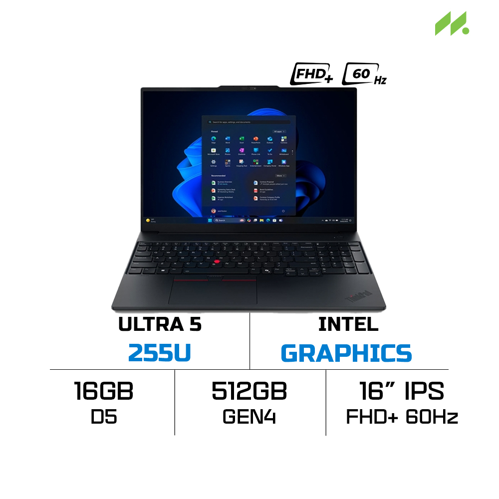 Laptop Lenovo ThinkPad E16 Gen 3 21SR002JVA (Ultra 5 255U, Intel Graphics, RAM 16GB DDR5, SSD 512GB, 16 Inch IPS WUXGA 60Hz, NoOS)