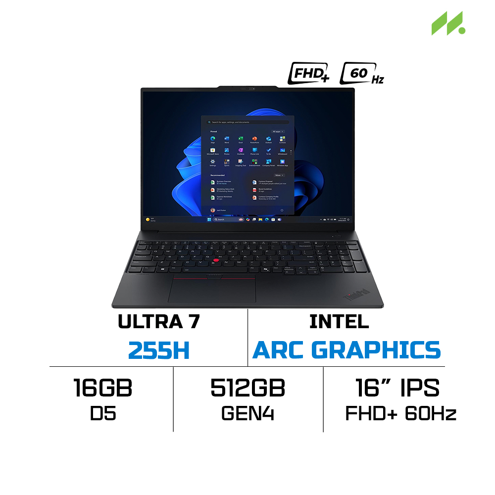 Laptop Lenovo ThinkPad E16 Gen 3 21SR002LVA (Ultra 7 255H, Intel Arc Graphics, RAM 16GB DDR5, SSD 512GB, 16 Inch IPS FHD+ 60Hz, NoOS)