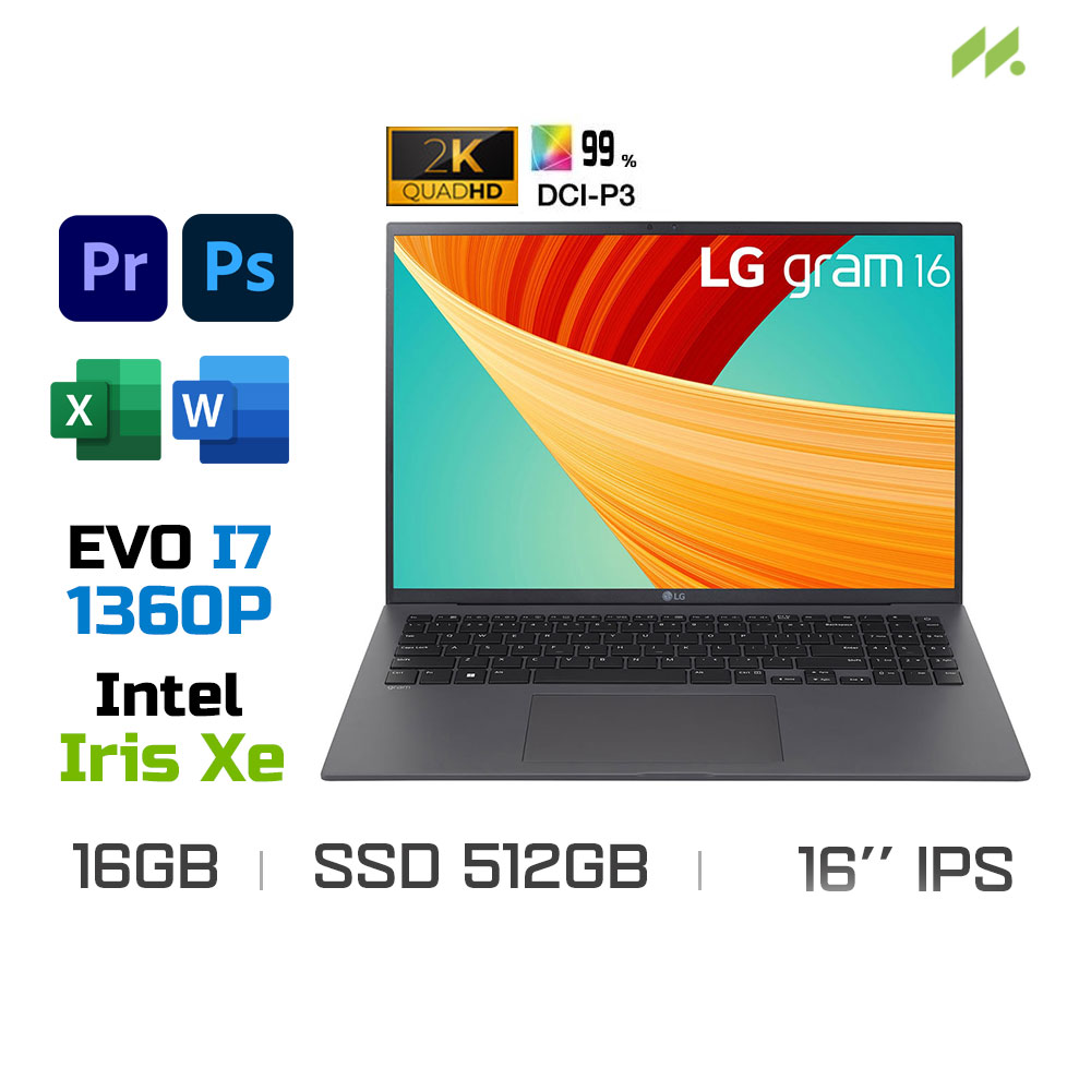 Laptop LG Gram 2023 16Z90R-G.AH76A5 (i7-1360P EVO, Iris Xe Graphics, Ram 16GB LPDDR5, SSD 512GB, 16 Inch IPS WQXGA)