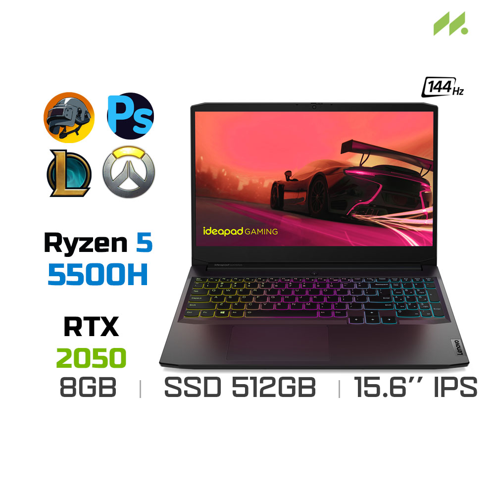 Laptop Gaming Lenovo IdeaPad Gaming 3 15ACH6 82K2027QVN (Ryzen 5 5500H, RTX 2050 4GB, Ram 8GB DDR4, SSD 512GB, 15.6 Inch IPS 144Hz FHD)
