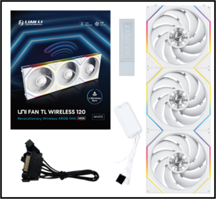 Bộ ba quạt Lian Li Wireless White Cooler TL 120-3 (Fan Xuôi)
