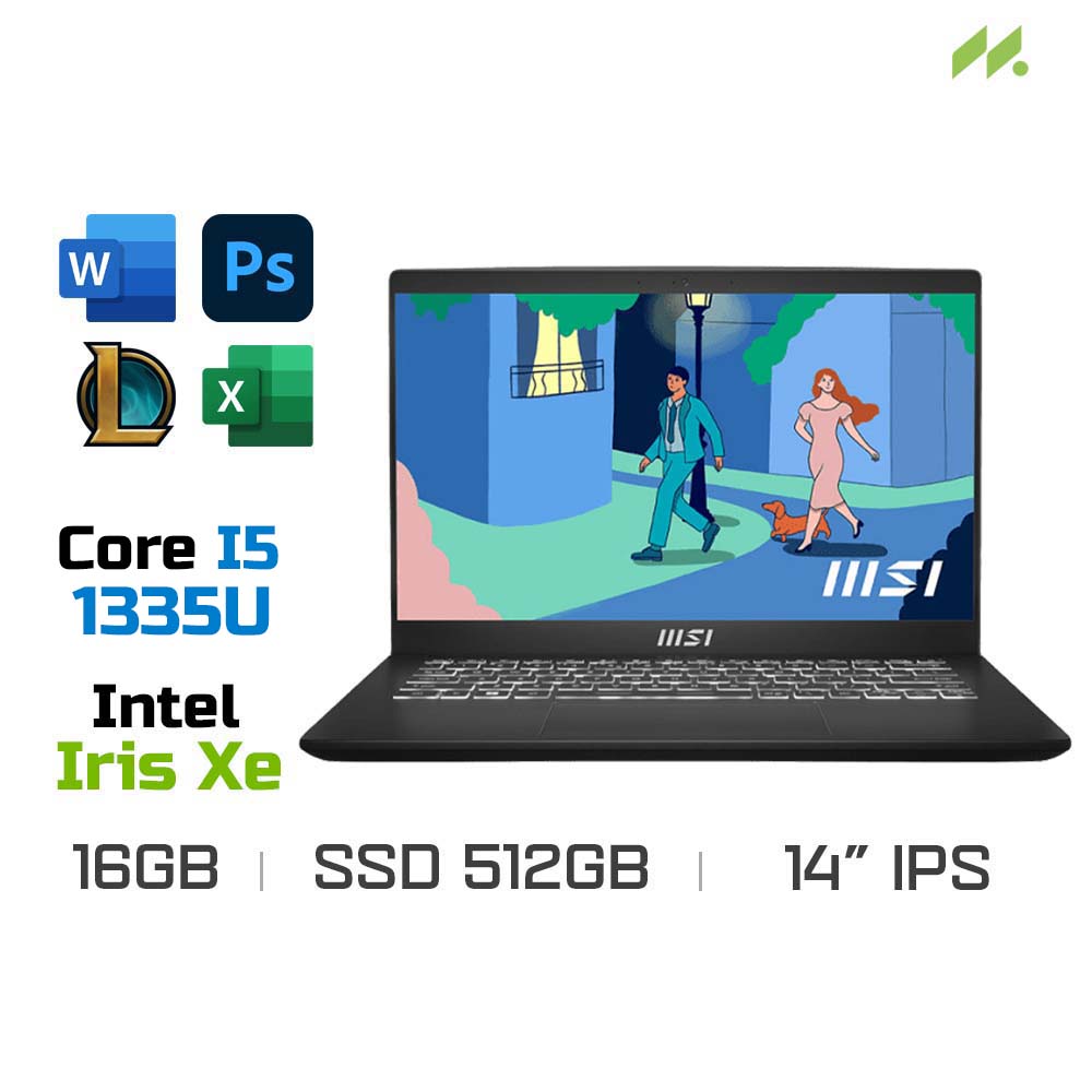 Laptop MSI Modern 14 C13M-608VN (i5-1335U, Iris Xe Graphics, Ram 16GB DDR4, SSD 512GB, 14 Inch IPS FHD)