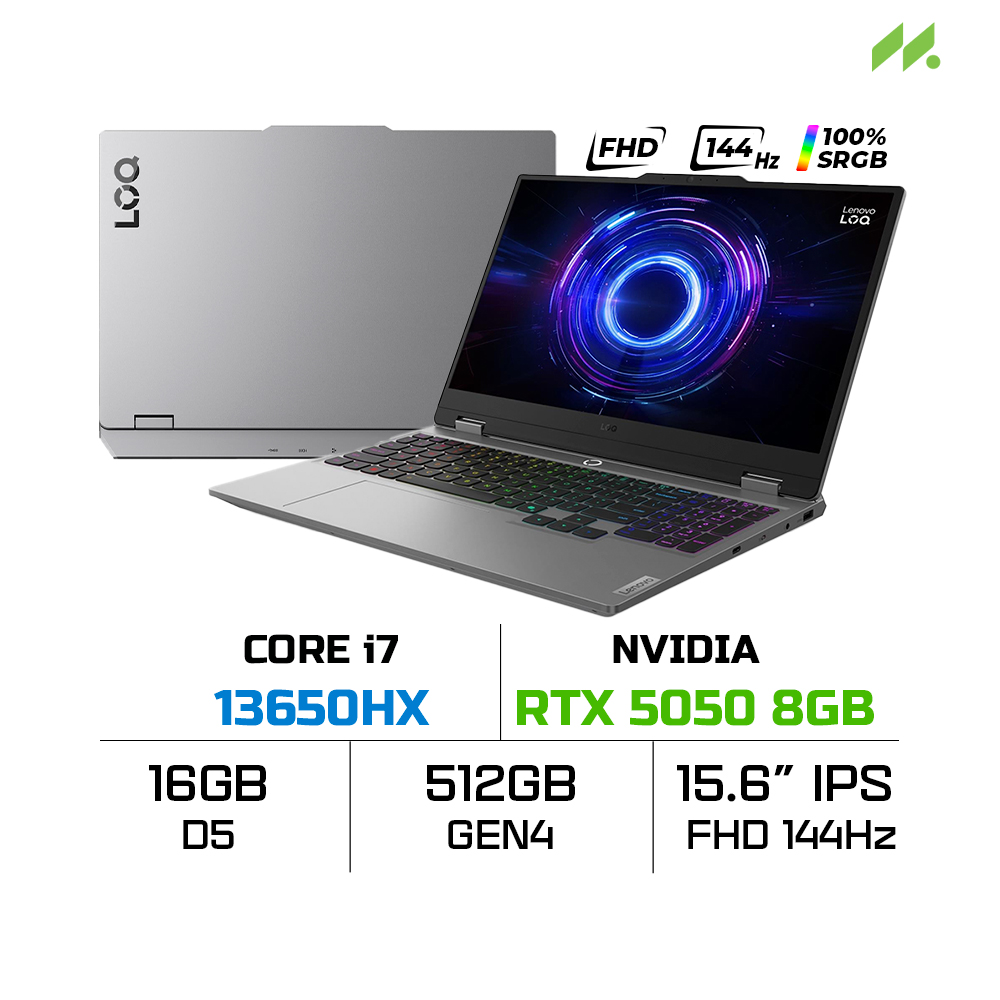 Laptop Lenovo LOQ 15IRX10 83JE00PEVN (i7-13650HX, RTX 5050 8GB, RAM 16GB DDR5, SSD 512GB, 15.6 Inch IPS FHD 144Hz 100% sRGB, Win 11)