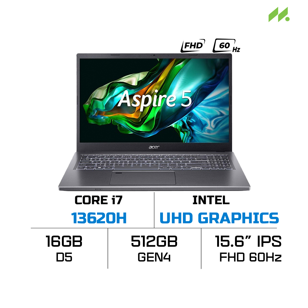 Laptop Acer Aspire 5 A515-58M-79R7 (i7-13620H, UHD Graphics, RAM 16GB DDR5, SSD 512GB, 15.6 Inch IPS FHD 60Hz)