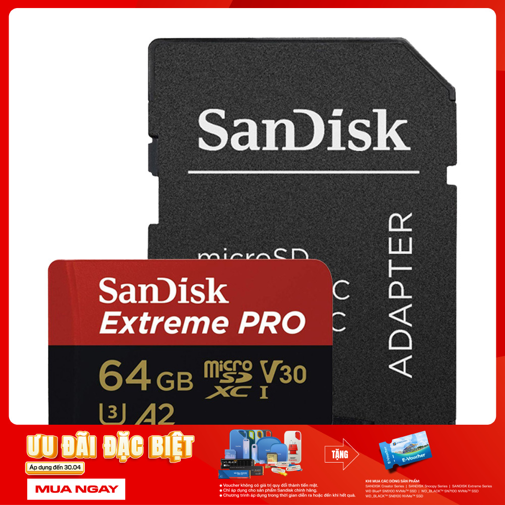 Thẻ Nhớ MicroSDXC SanDisk Extreme Pro V30 A2 64GB 170MB/s SDSQXCY-064G-GN6MA