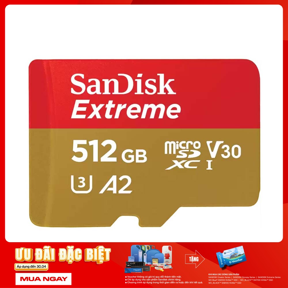 Thẻ Nhớ MicroSDXC SanDisk Extreme V30 A2 512GB 190MB/s SDSQXAV-512G-GN6MN