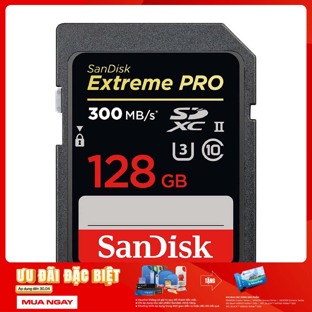 Thẻ nhớ SDXC SanDisk Extreme Pro UHS-II U3 128GB 300MB/s SDSDXDK-128G-GN4IN