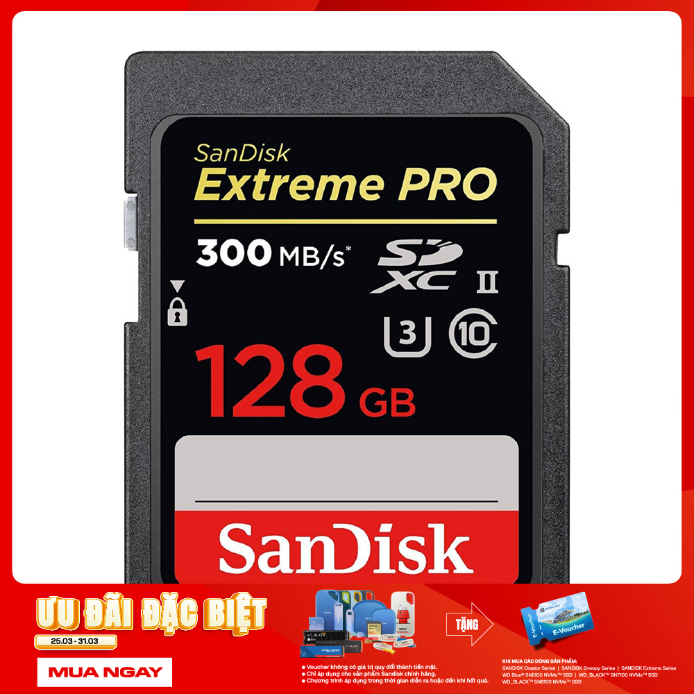 Thẻ nhớ SDXC SanDisk Extreme Pro UHS-II U3 128GB 300MB/s SDSDXDK-128G-GN4IN