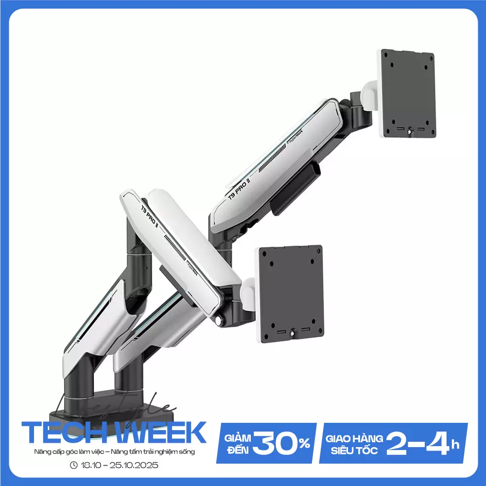 Giá đỡ 2 màn hình Human Motion Monitor Arm T9 Pro II Dual White 23-43 Inch T9ProII-Dual-WHT