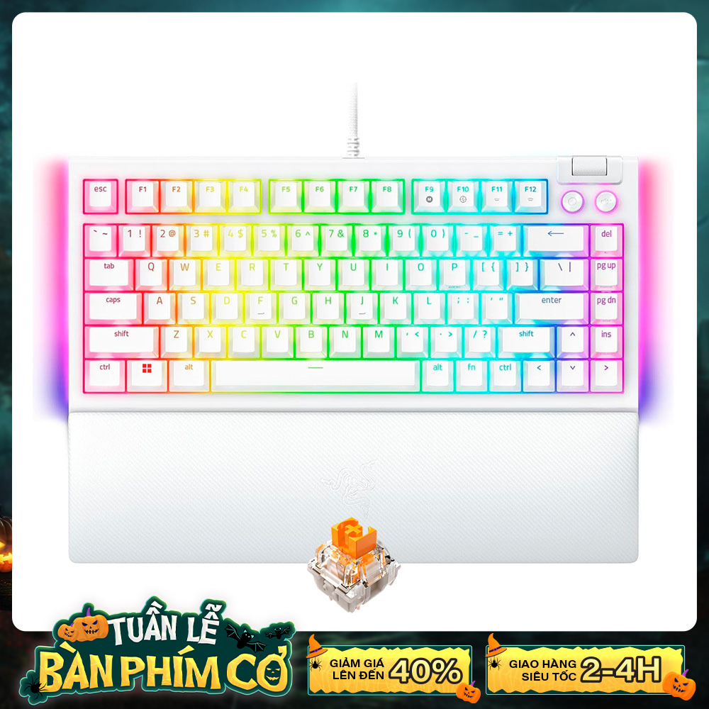 Bàn phím cơ Razer BlackWidow V4 75% RGB White Edition Hotswap Razer Switch Orange RZ03-05001700-R3M1