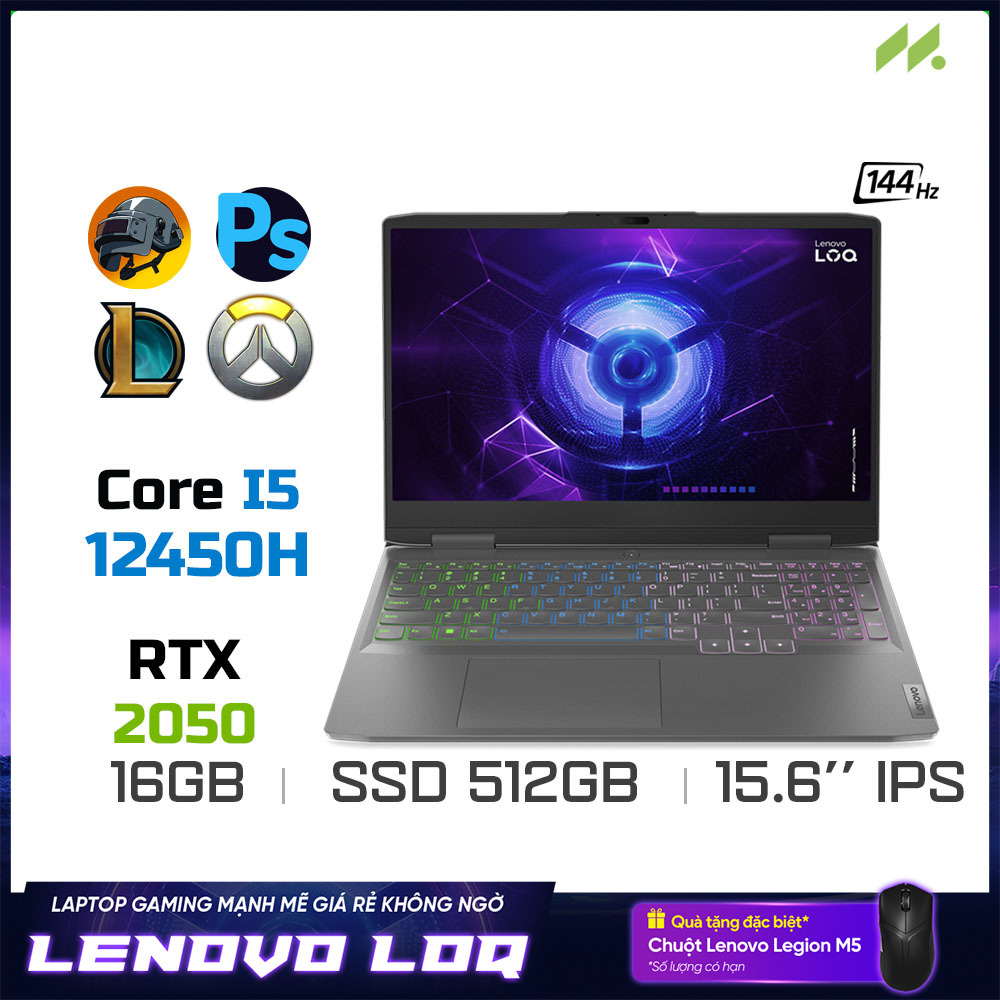 Laptop Lenovo LOQ 15IRH8 82XV00QPVN (i5-12450H, RTX 2050 4GB, Ram 16GB DDR5, SSD 512GB, 15.6 Inch IPS 144Hz FHD)