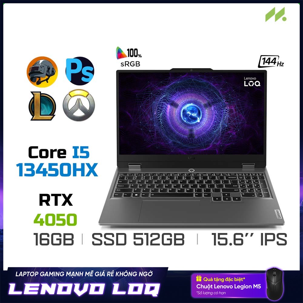 Laptop Lenovo LOQ 15IRX9 83DV000MVN (i5-13450HX, RTX 4050 6GB, Ram 16GB DDR5, SSD 512GB, 15.6 Inch IPS 144Hz FHD)