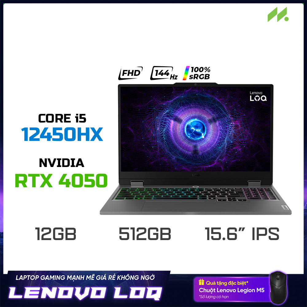 Laptop Lenovo LOQ 15IAX9 83GS001QVN (i5-12450HX, RTX 4050 6GB, RAM 12GB DDR5, SSD 512GB, 15.6 Inch IPS FHD 144Hz 100% sRGB, Win 11)