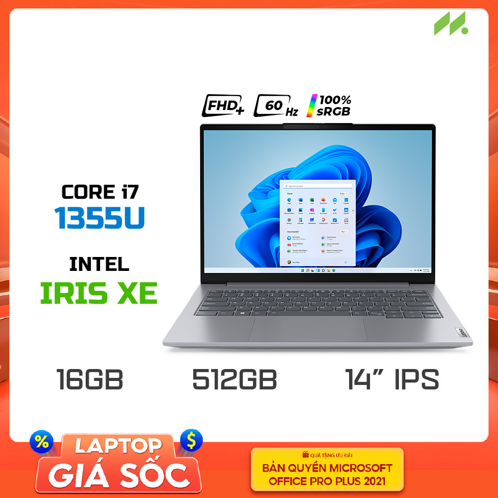 Laptop Lenovo ThinkBook 14 G6 IRL 21KG00BQVN (i7-1355U, Iris Xe Graphics, RAM 16GB DDR5, SSD 512GB, 14 Inch IPS WUXGA 100% sRGB)