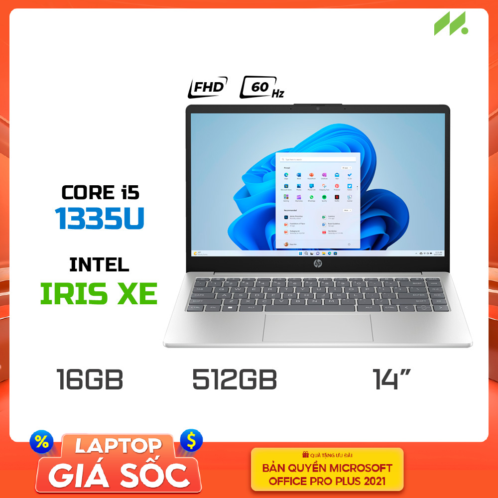 Laptop HP 14-ep0112TU 8C5L1PA (i5-1335U, Iris Xe Graphics, RAM 16GB DDR4, SSD 512GB, 14 Inch FHD 60Hz)