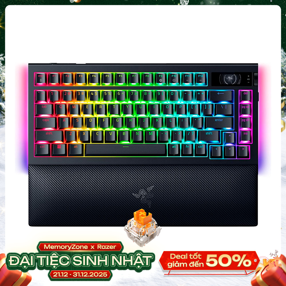Bàn phím cơ không dây Razer Blackwidow V4 Pro 75% LCD RGB Wireless Hotswap (Razer Sw)