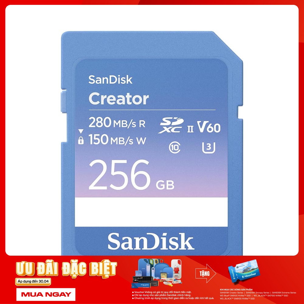 Thẻ nhớ SDXC SanDisk Creator UHS-II V60 256GB 280MB/s SDSDXEP-256G-GNCIS