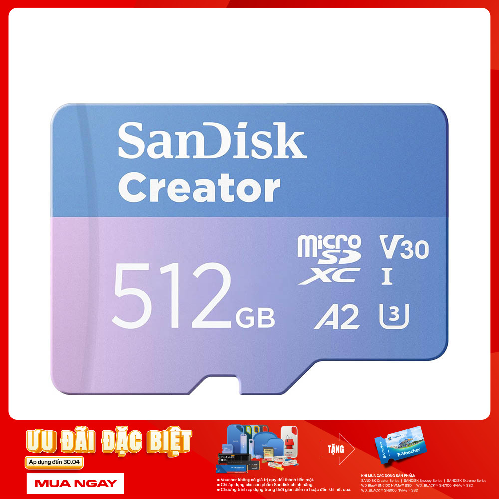 Thẻ nhớ MicroSDXC SanDisk Creator 512GB 190MB/s SDSQXAV-512G-GN6MS