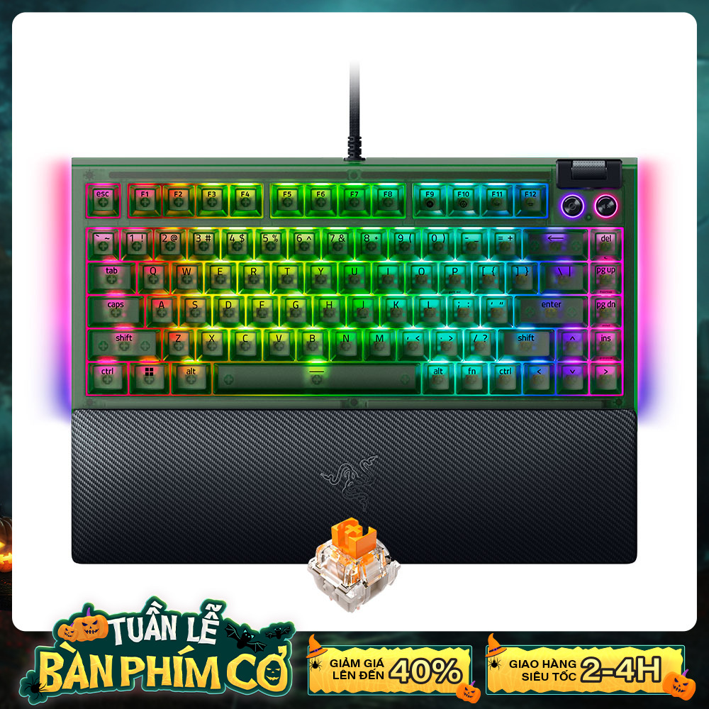 Bàn phím cơ Razer BlackWidow V4 75% Phantom Green Edition RGB Hotswap Razer Switch Orange RZ03-05003300-R3M1