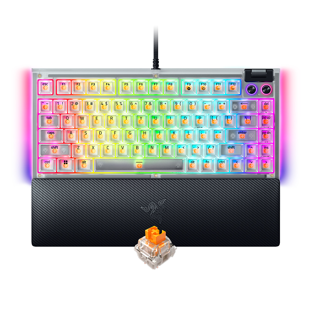 Bàn phím cơ Razer BlackWidow V4 75% Phantom White Edition RGB Hotswap Razer Switch Orange RZ03-05003500-R3M1