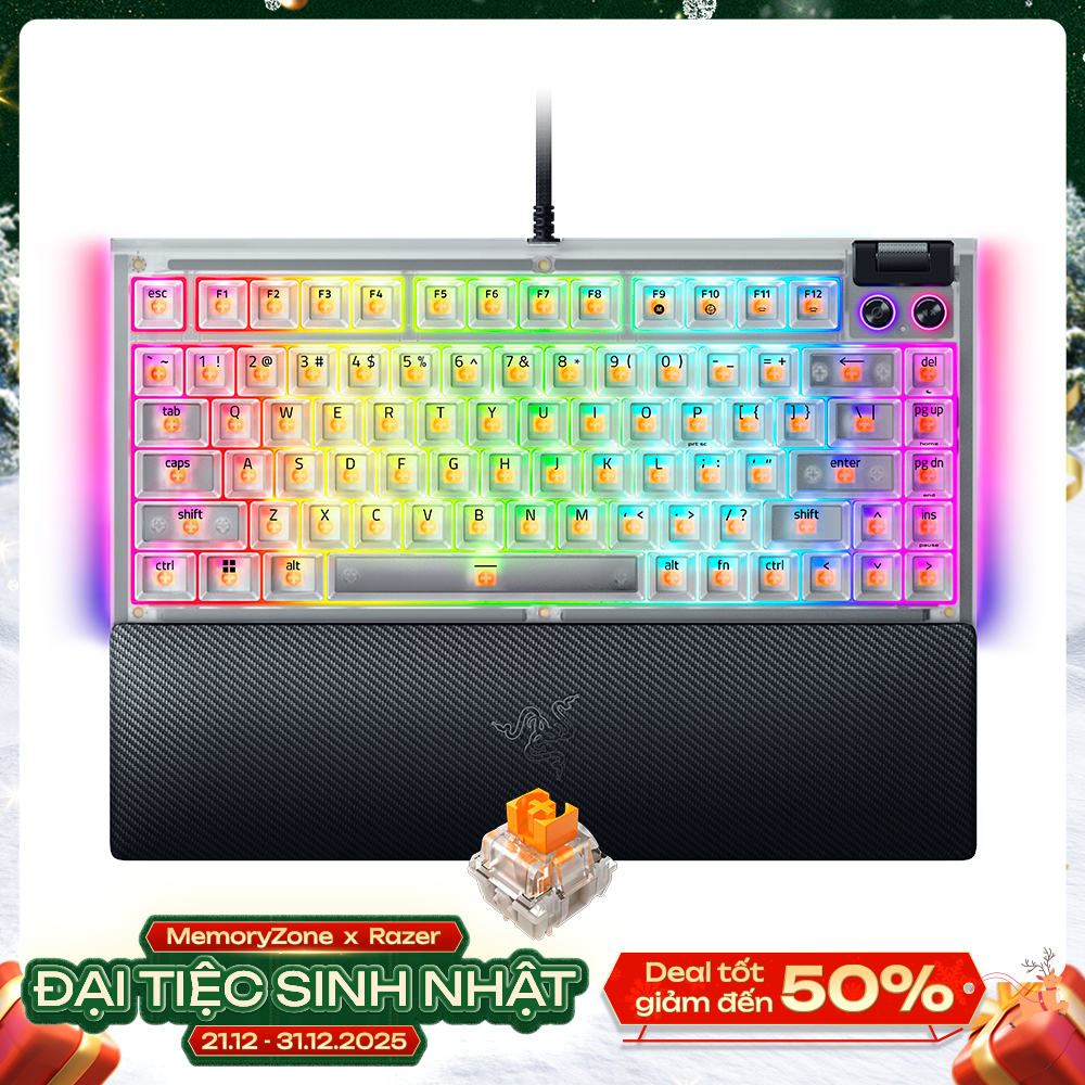 Bàn phím cơ Razer BlackWidow V4 75% Phantom White Edition RGB Hotswap Razer Switch Orange RZ03-05003500-R3M1