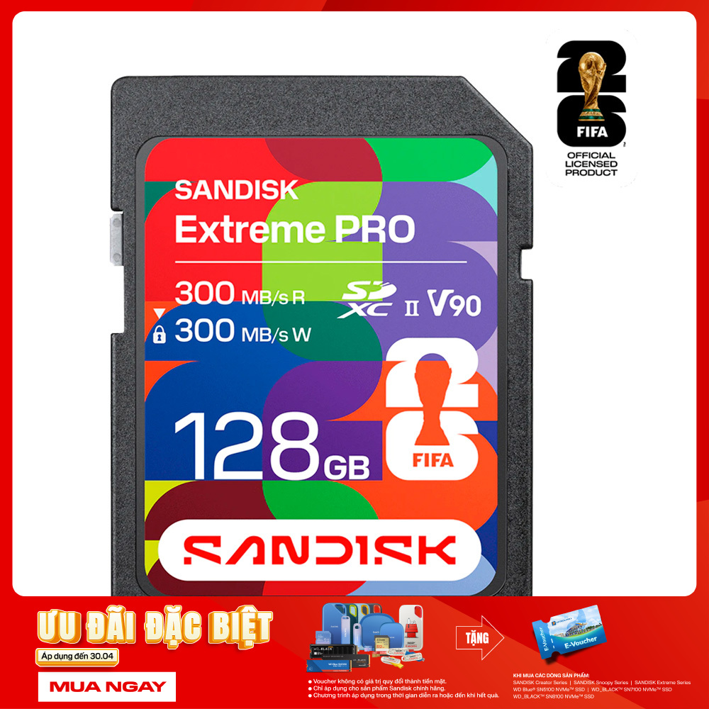 Thẻ nhớ SDXC SanDisk Extreme Pro UHS-II V90 FIFA World Cup 2026 Edition 128GB 300MB/s SDSDXDM-128G-GN4IH
