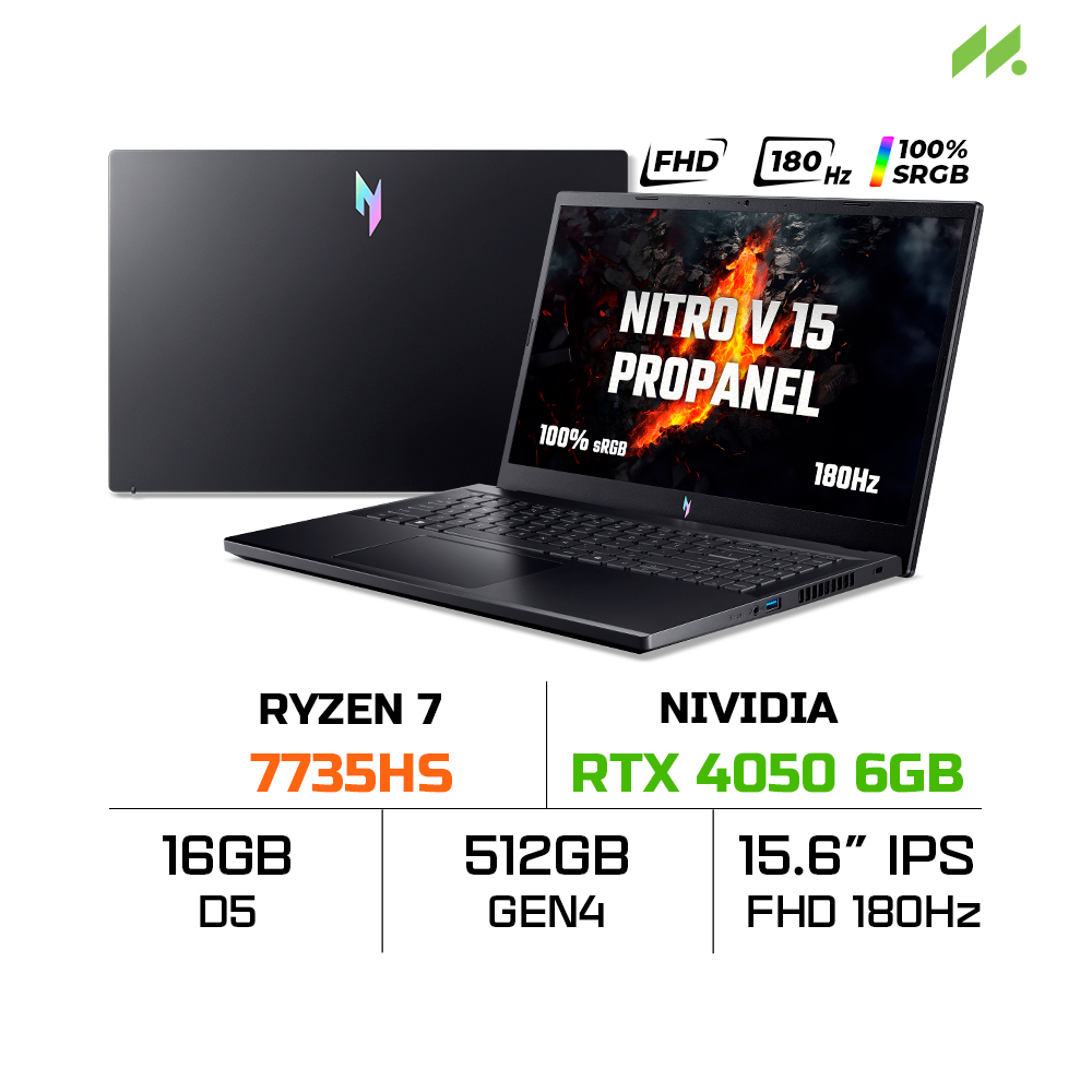 Laptop Acer Nitro V 15 ProPanel NH.QPESV.004 ANV15-41-R0Y4 (Ryzen 7 7735HS, RTX 4050 6GB, RAM 16GB DDR5, SSD 512GB, 15.6 Inch IPS FHD 180Hz 100%sRGB)