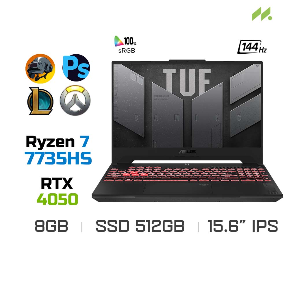 Laptop Gaming Asus TUF Gaming A15 FA507NU-LP034W (Ryzen 7 7735HS, RTX 4050 6GB, Ram 8GB DDR5, SSD 512GB, 15.6 Inch IPS 144Hz FHD)