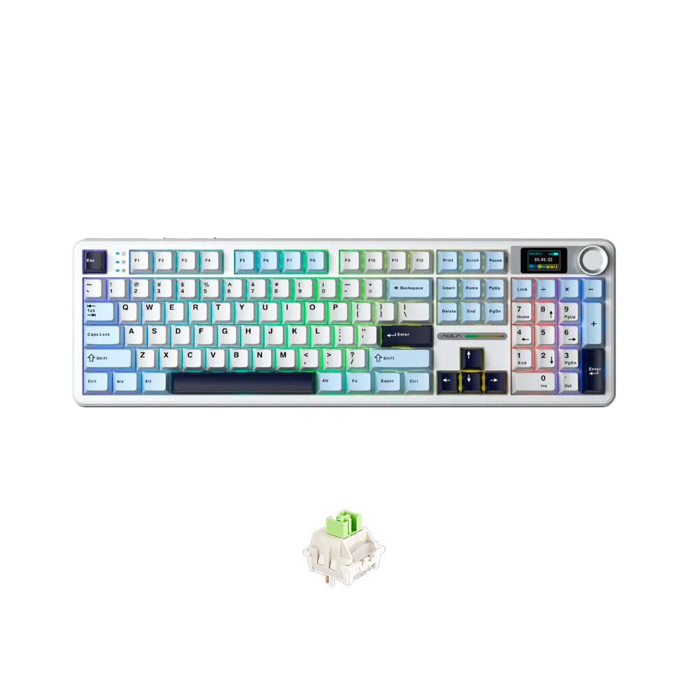 Bàn phím cơ không dây AULA F108 Pro White Blue LCD Screen RGB Hotswap (Leobog Sw)