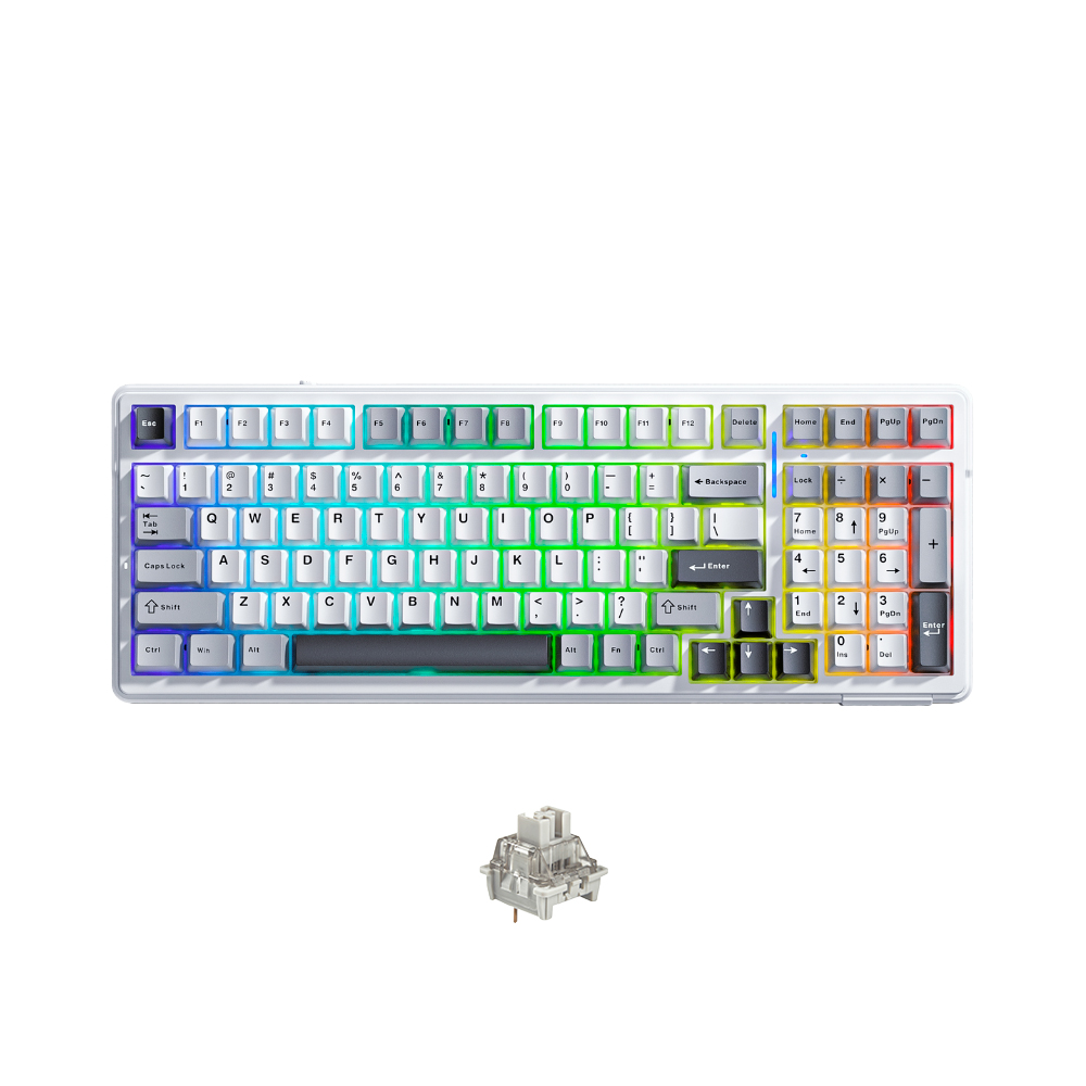 Bàn phím cơ không dây AULA F99 Grey White RGB Hotswap (Leobog Sw)