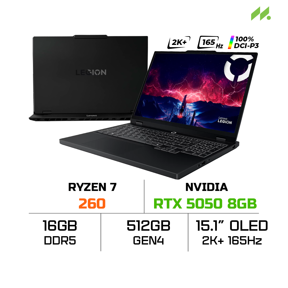 Laptop LENOVO Legion 5 15AHP10 83M0002YVN (Ryzen 7 260, RTX 5050 8GB, RAM 16GB DDR5, SSD 512GB, 15.1 Inch 2K+ OLED 165Hz 100% DCI-P3, Win 11 Home, Office HS24)