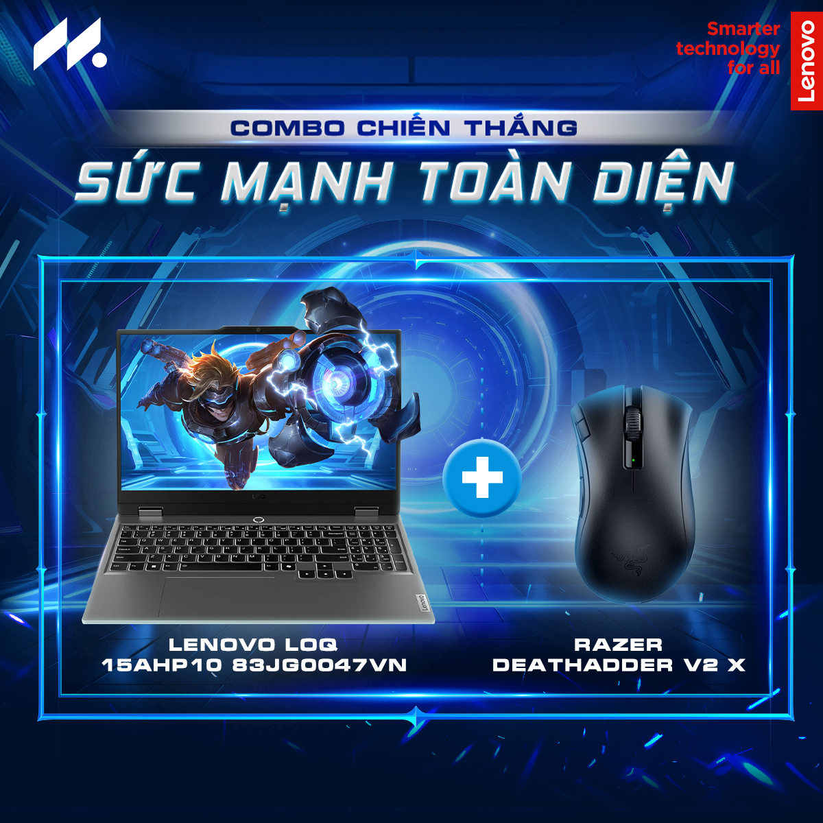 Combo Laptop Lenovo LOQ 15AHP10 Ryzen 7 250 RTX 5050 8GB + Chuột không dây Razer Deathadder V2 X