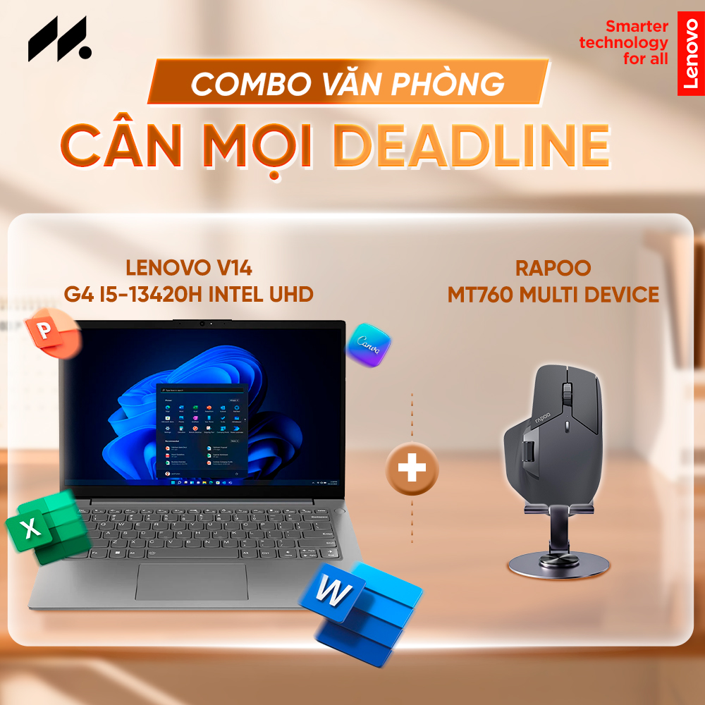 Combo Laptop Lenovo V14 G4 i5-13420H Intel UHD + Chuột không dây Rapoo MT760