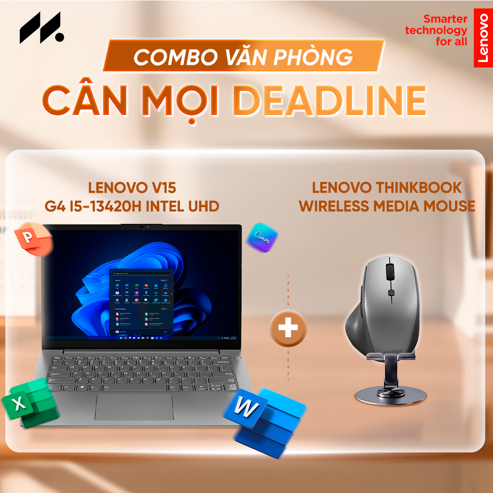 Combo Laptop Lenovo V15 G4 i5-13420H Intel UHD + Chuột không dây Lenovo Thinkbook