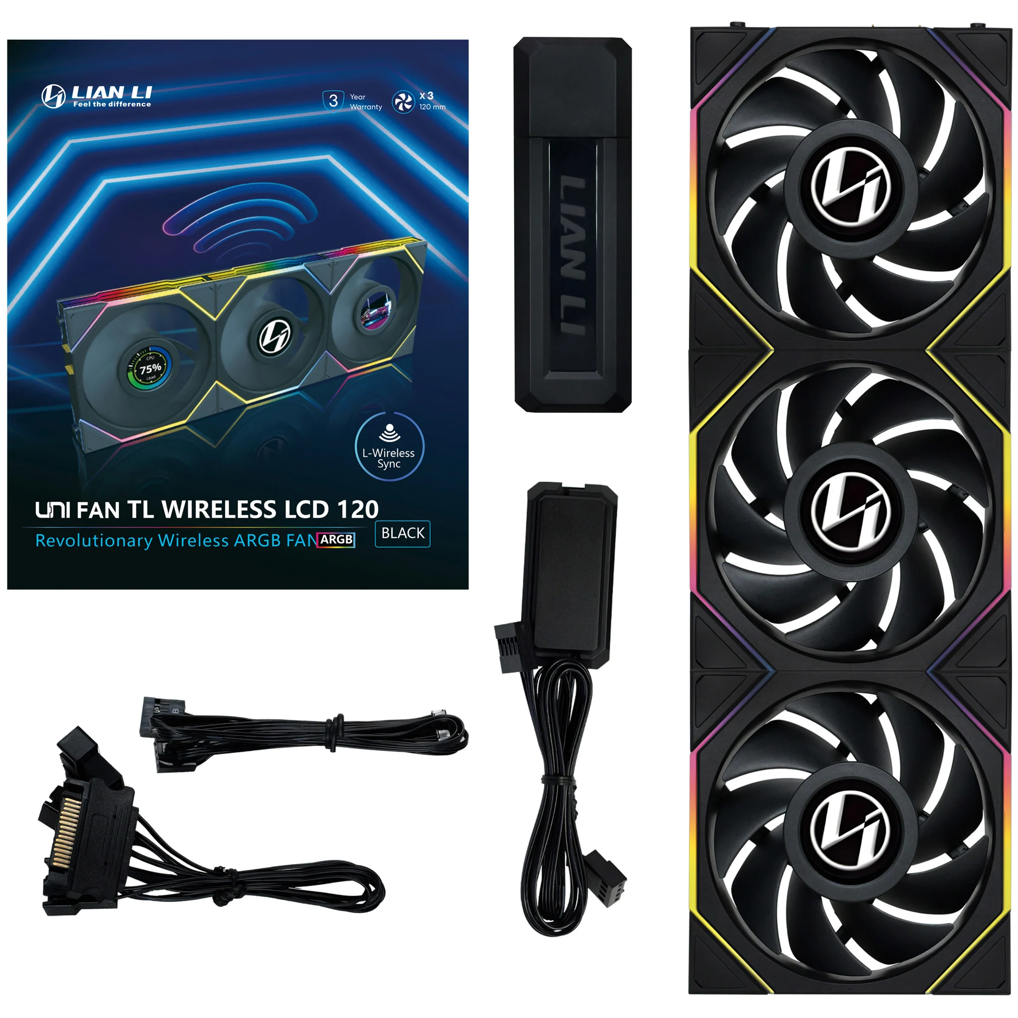 Bộ ba quạt Lian Li Uni Fan TL Wireless LCD 120 (Fan xuôi)
