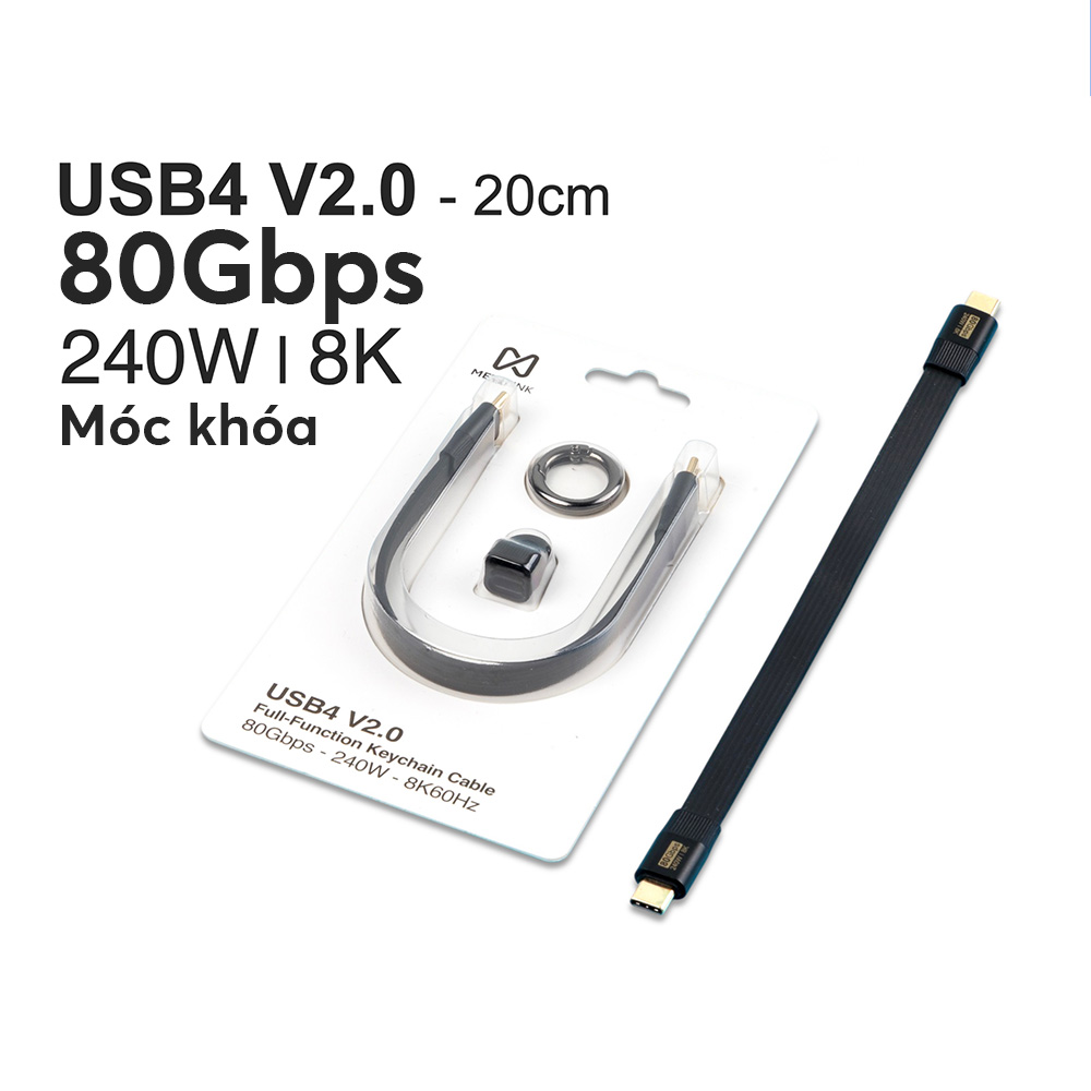 Cáp móc khóa USB4 V2 METALINK 200mm PD 240W 80Gbps MTC8-20