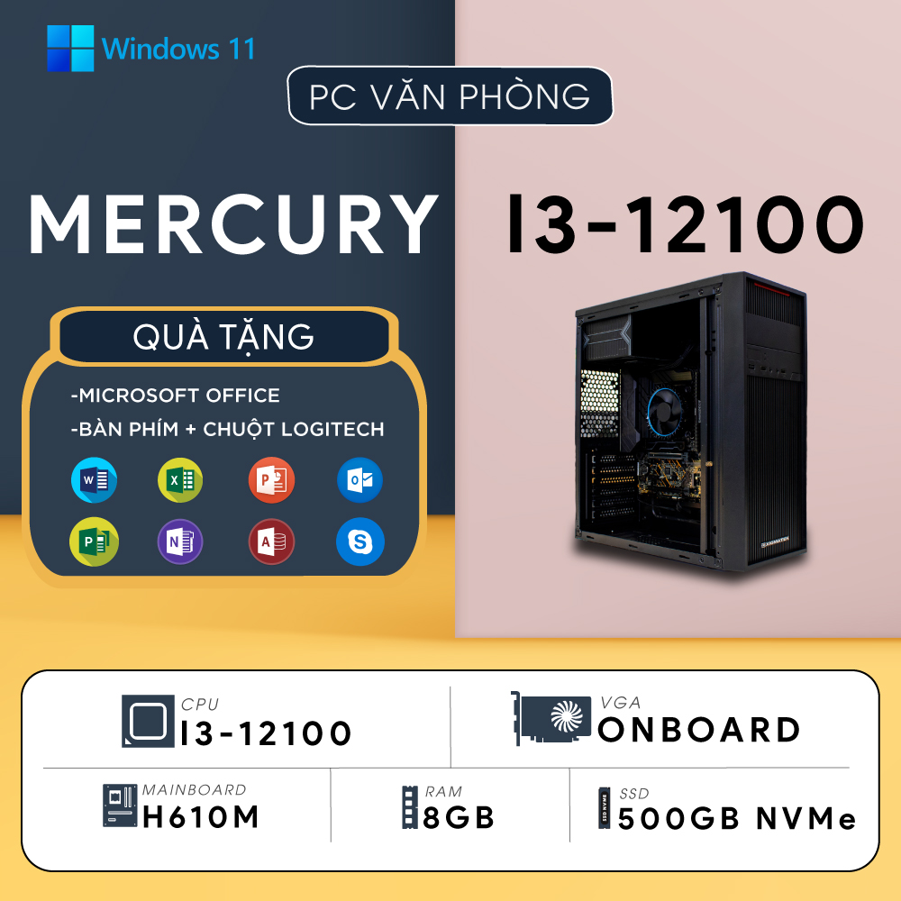 PC ST-MERCURY i3 (i3-12100, UHD 730 Graphics, Ram 8GB, SSD 500GB, 450W, Win 11)