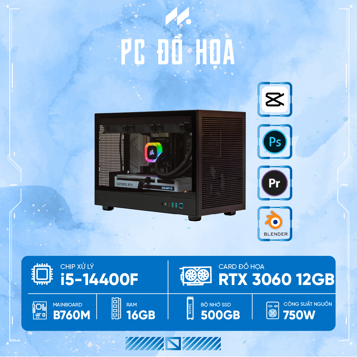 PC Đồ Họa i5-3060 ( i5-14400F, RTX 3060 OC 12G, Ram 16GB, SSD 500GB, 650W )