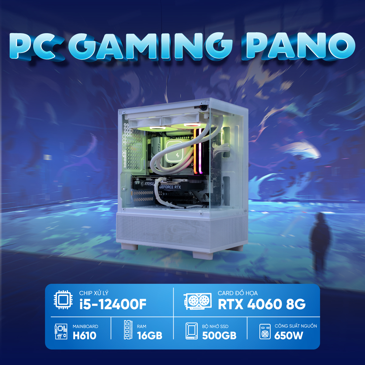PC Gaming Esports I5-4060 WHITE (i5-12400F, RTX 4060 8GB, RAM 16GB, SSD 500GB, 650W)