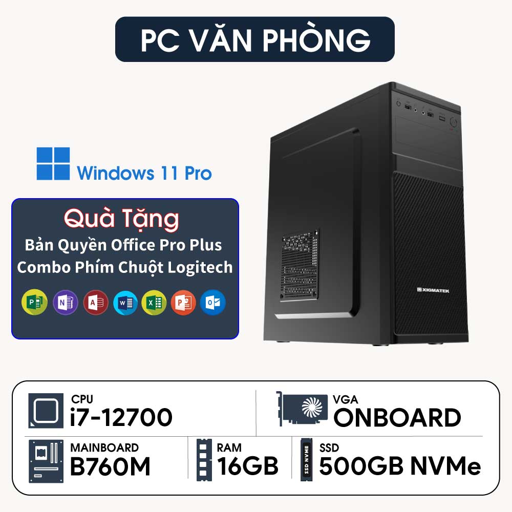 PC ST Văn Phòng i7-12700 ( i7-12700, UHD 770 Graphics, Ram 16GB DDR4, SSD 500GB, 500W, Win 11)