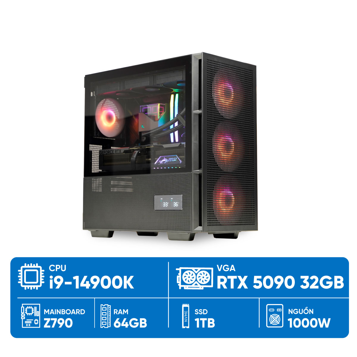 PC ST i9-5090 ( i9-14900K, RTX 5090 32G, Ram 64GB DDR5, SSD 1TB, 1000W )