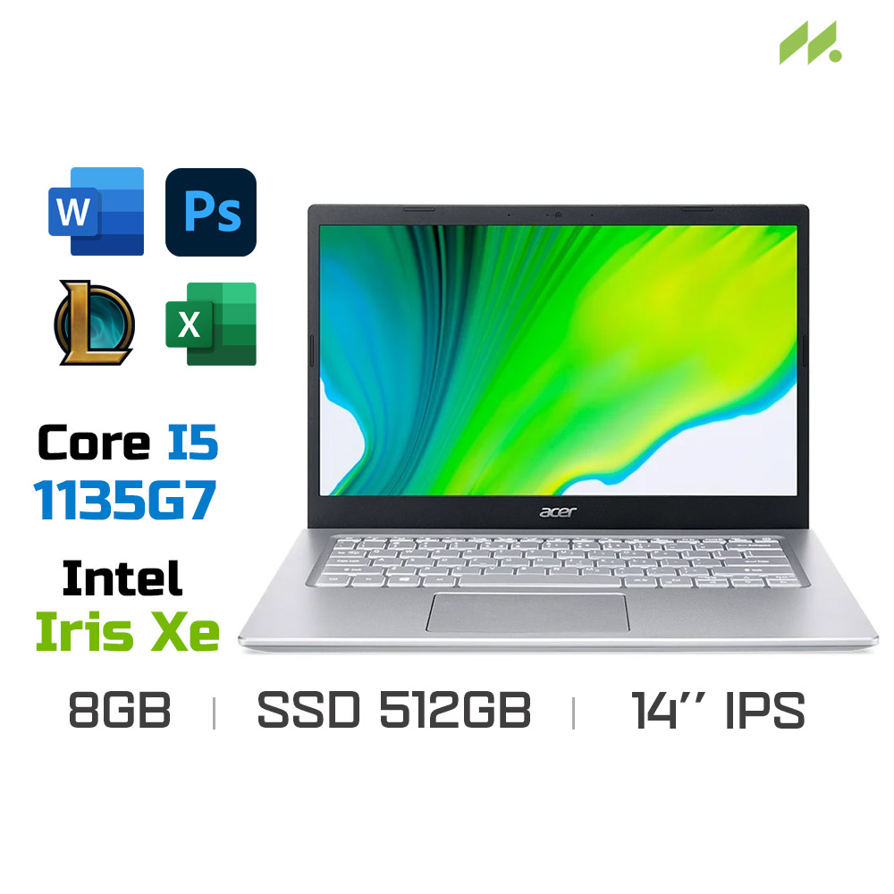 Laptop Acer Aspire 5 A514-54-5127 NX.A28SV.007 (i5-1135G7, Iris Xe Graphics, Ram 8GB DDR4, SSD 512GB, 14 Inch IPS FHD/SILVER)