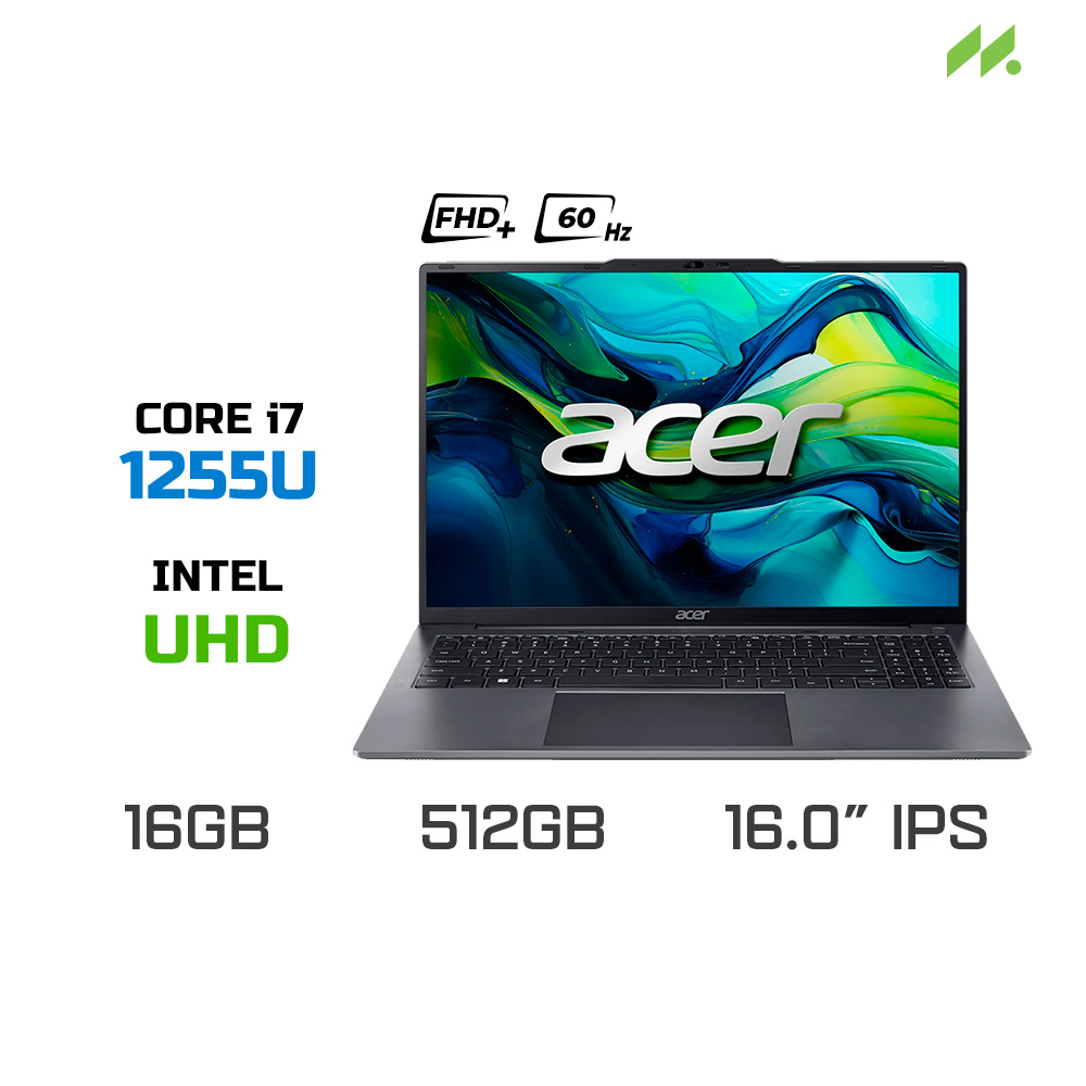Laptop Acer Aspire Lite 16 AL16-51P-72S2 (i7-1255U, UHD Graphics, RAM 16GB DDR5, SSD 512GB, 16 Inch IPS FHD+ 60Hz, Win 11)
