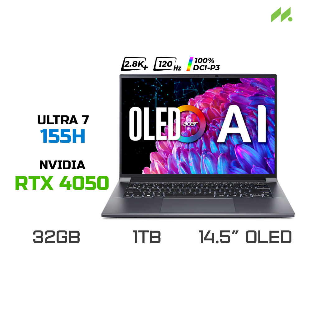 Laptop Acer Swift X 14 AI SFX14-72G-77F9 (Ultra 7 155H, RTX 4050 6GB, RAM 32GB LPDDR5x, SSD 1TB, 14.5 Inch OLED WQXGA+ 120Hz DCI-P3 100%)