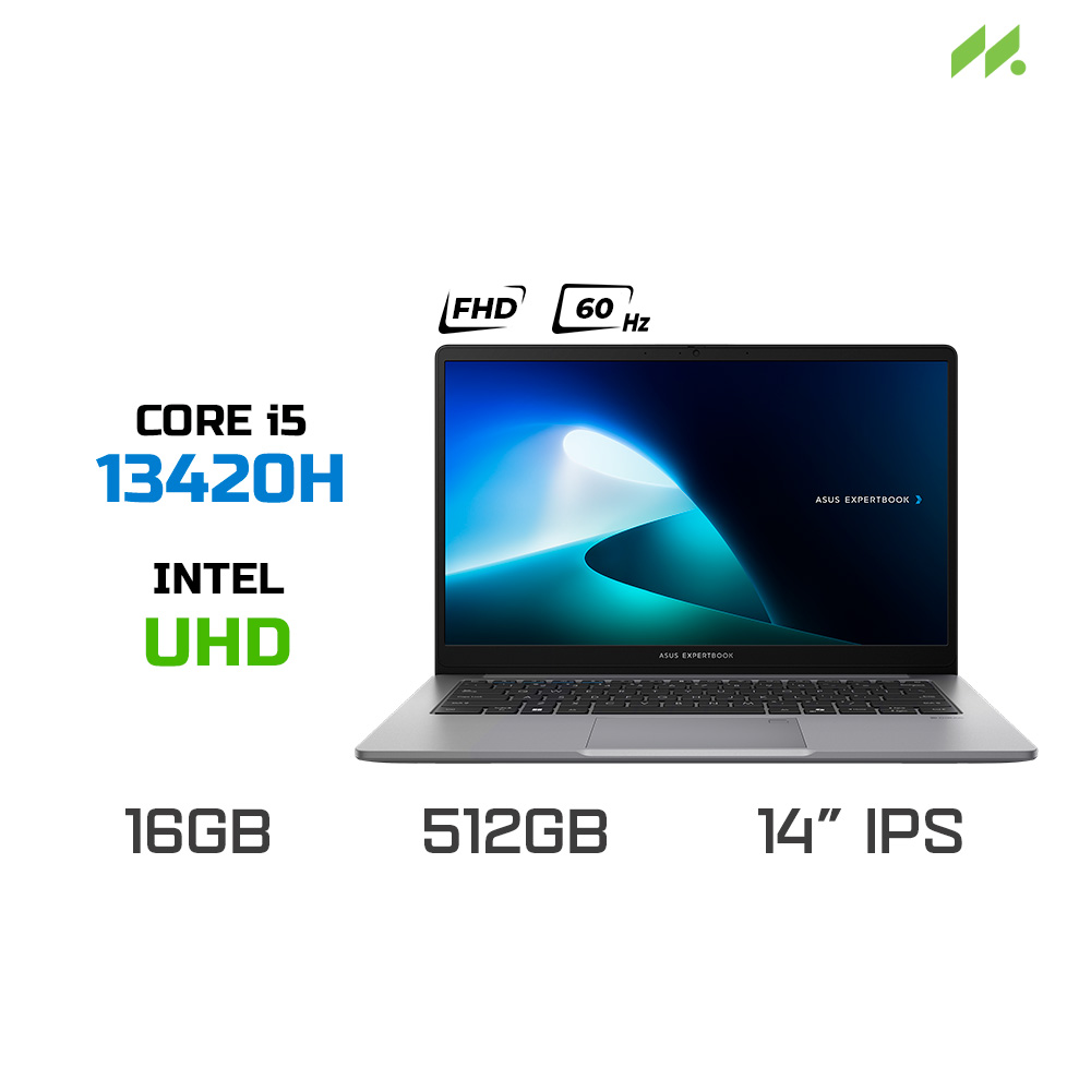 Laptop ASUS ExpertBook P1 P1403CVA-i516-50W (i5-13420H, UHD Graphics, RAM 16GB DDR5, SSD 512GB, 14 Inch IPS FHD 60Hz)