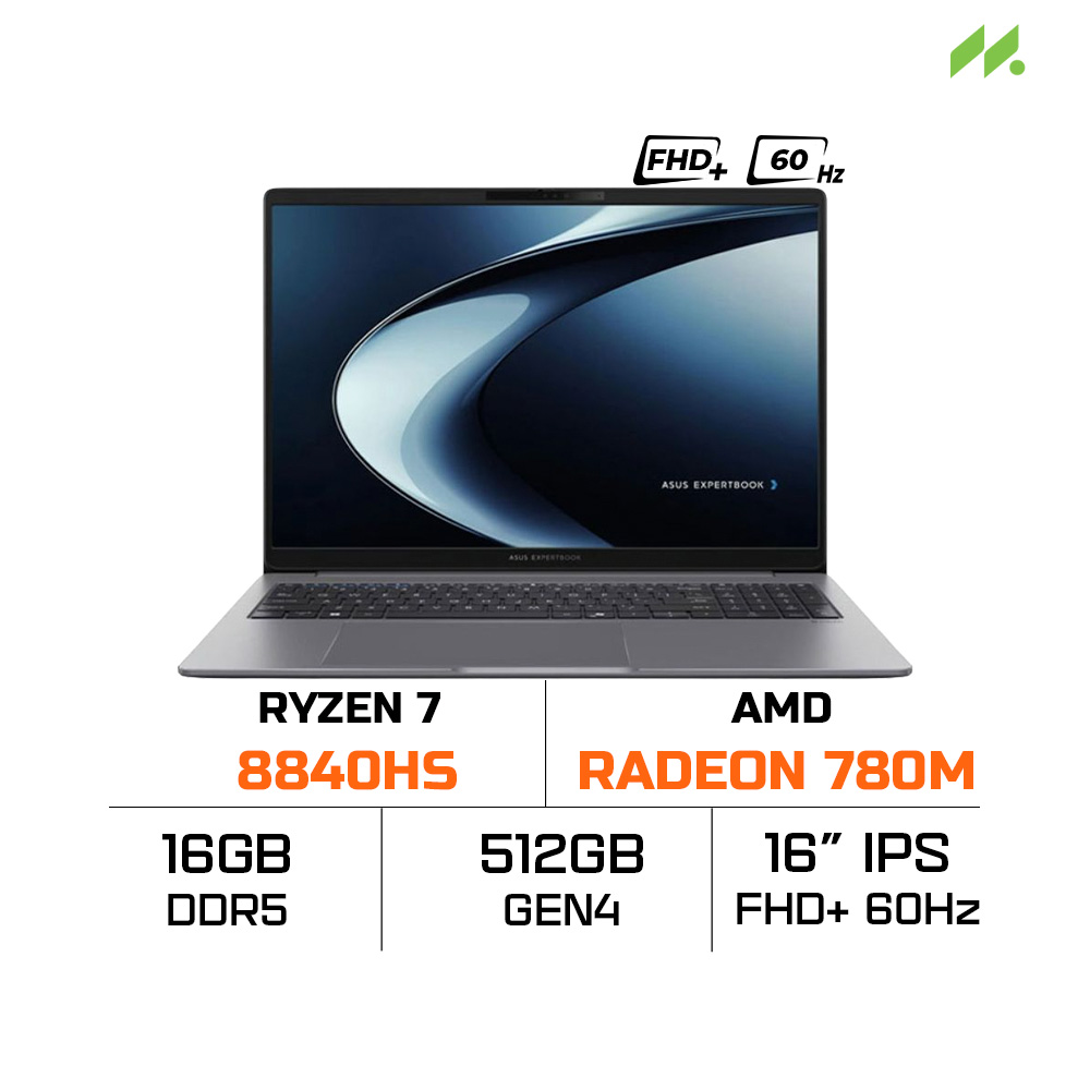 Laptop ASUS ExpertBook P3 PM3606CHA-MB0082W (Ryzen 7 8840HS, AMD Radeon Graphics, RAM 16GB DDR5, SSD 512GB, 16 Inch IPS WUXGA 60Hz, Win 11 Home)