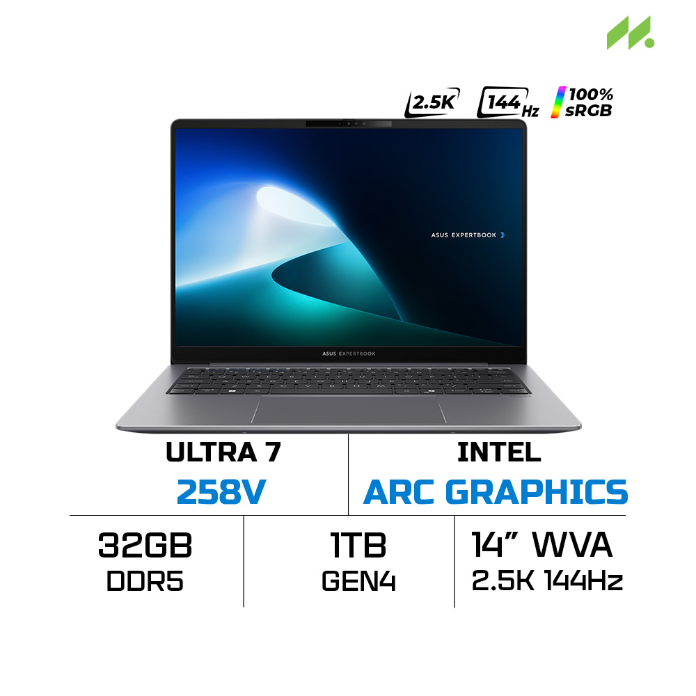 Laptop Asus ExpertBook P5 P5405CSA-NZ0017W (Ultra 7 258V, Intel Arc Graphics, RAM 32GB LPDDR5X, SSD 1TB, 14 Inch WVA WQXGA 144Hz, Win 11 Home)