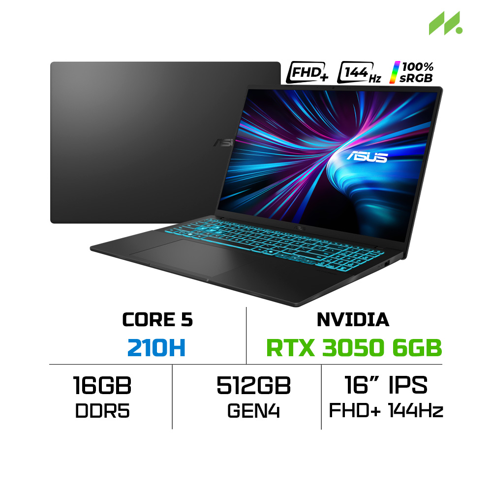 Laptop ASUS Gaming V16 V3607VJ-TK189W (Core 5 210H, RTX 3050 6GB, RAM 12GB DDR5, SSD 512GB, 16 Inch IPS WUXGA 144Hz 100%sRGB, Win 11 Home)