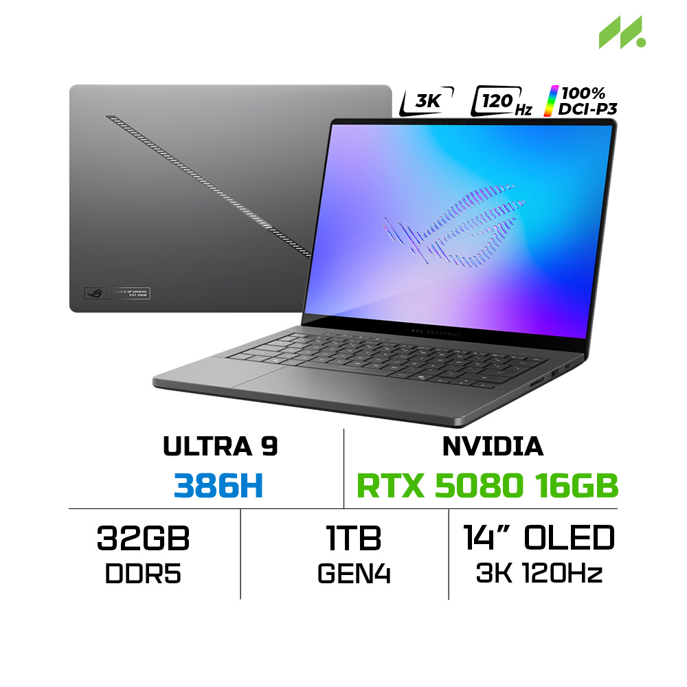 Laptop ASUS ROG Zephyrus G14 GU405AW-SY029W (Ultra 9 386H, RTX 5080 16GB, RAM 32GB LPDDR5X, SSD 1TB, 14 Inch OLED 3K 120Hz 100% DCI-P3, Win 11 Home)